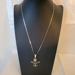 Vintage 925 Sterling Silver Mariner Chain Angel Pendant Necklace Mexico 21 in.